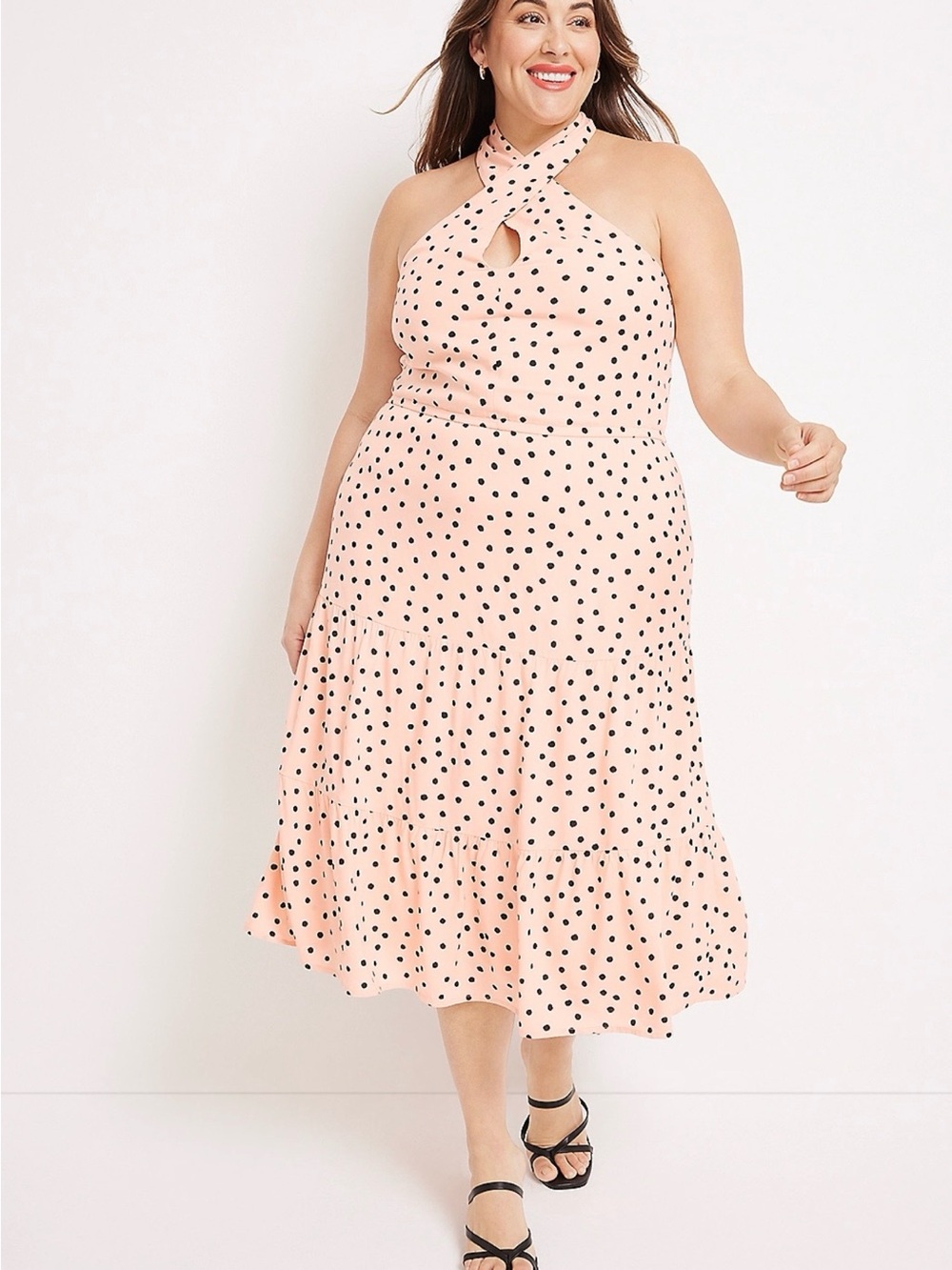 Plus Size Pink Polka Dot Halter Midi Dress size 2X
